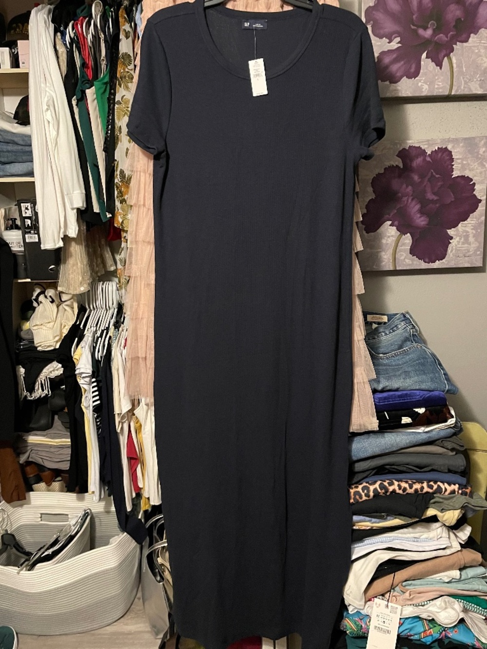 Gap Navy Blue Ribbed Crewneck Maxi Dress NWT